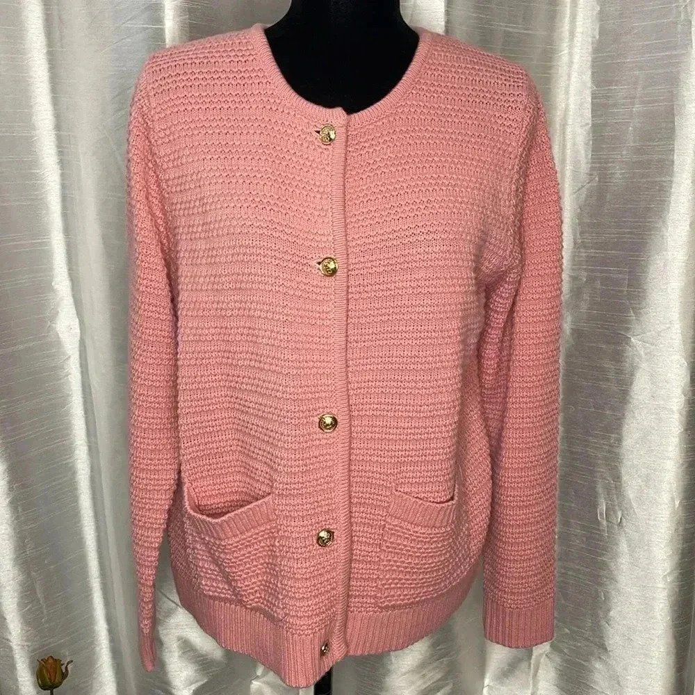 Halife Women’s Large Pink Acrylic Knit Button Up Cardigan Sweater